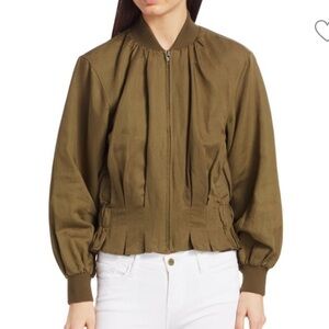 Frame Linen Blend Pintuck Pleated Bomber Jacket